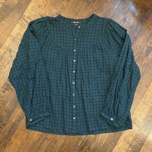 SOLD Madewell Top in Black & Teal Plaid
